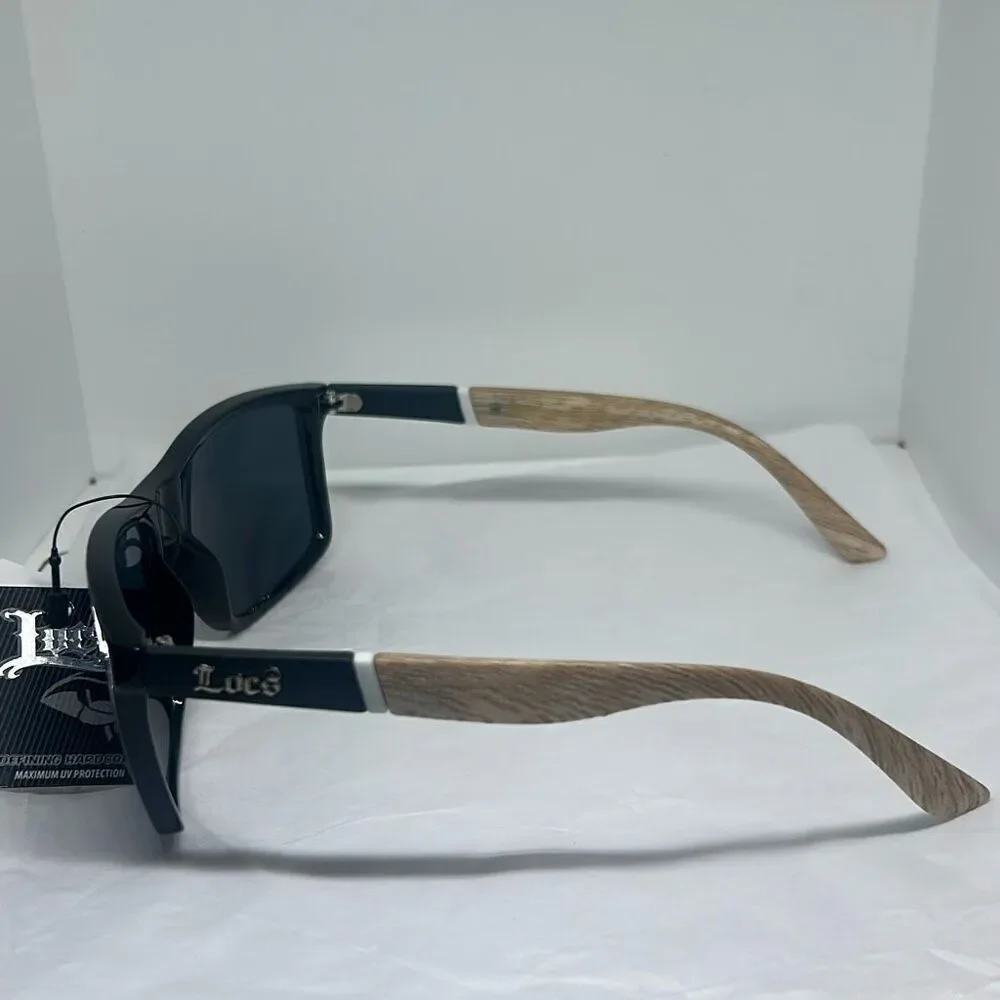 Locs 91155 Hardcore Shades – Rectangular Biker Sunglasses with Woodgrain Print A